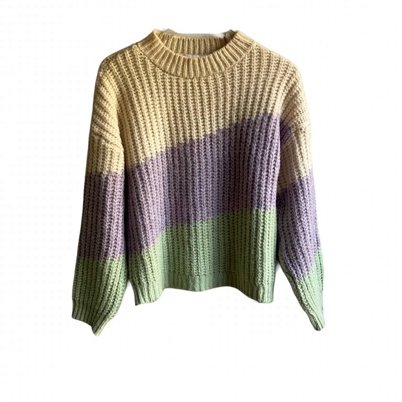 Topshop Colorblock Mock Neck Sweater Size 4 6 S Pastel Chunky Knit Jumper Winter - Picture 4 of 7